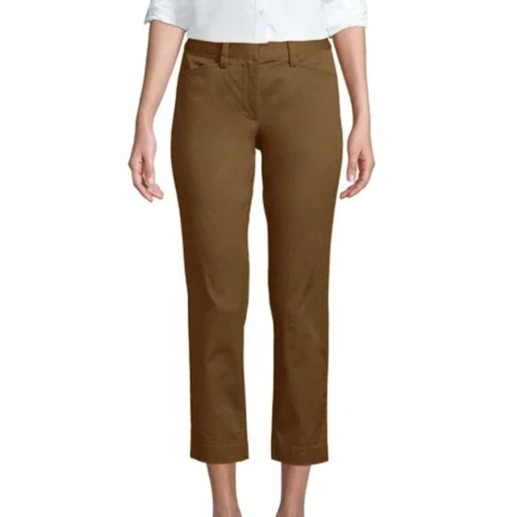 LANDS’ END Mid Rise Slim Leg Chino Crop Pants Brown Cotton Cropped Chinos Work 8 - Picture 3 of 15